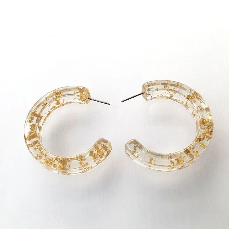 

UJBOX Factory Wholesale Big Promotion Glitter Resin Earrings Women Big Gold Foil Hoop Earrings Top Quality Hot Sale