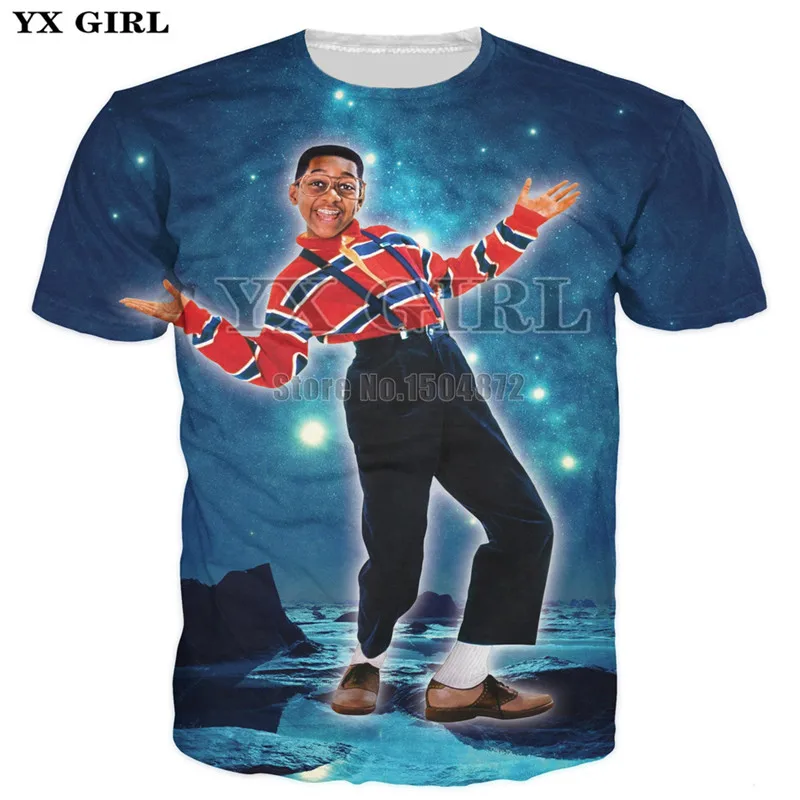 

Dropshipping New Fashion Men Short Sleeve Summer T shirt Cartoon Character Urkel in Space Printing T-shirt Hip Hop Tees Tops