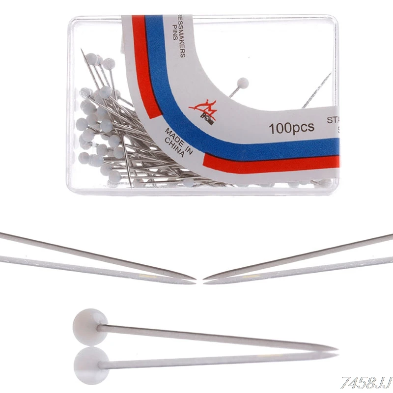 

100Pcs Straight Pins Faux Pearl Round Head Corsage Accessories Dressmaking White G03 Drop ship