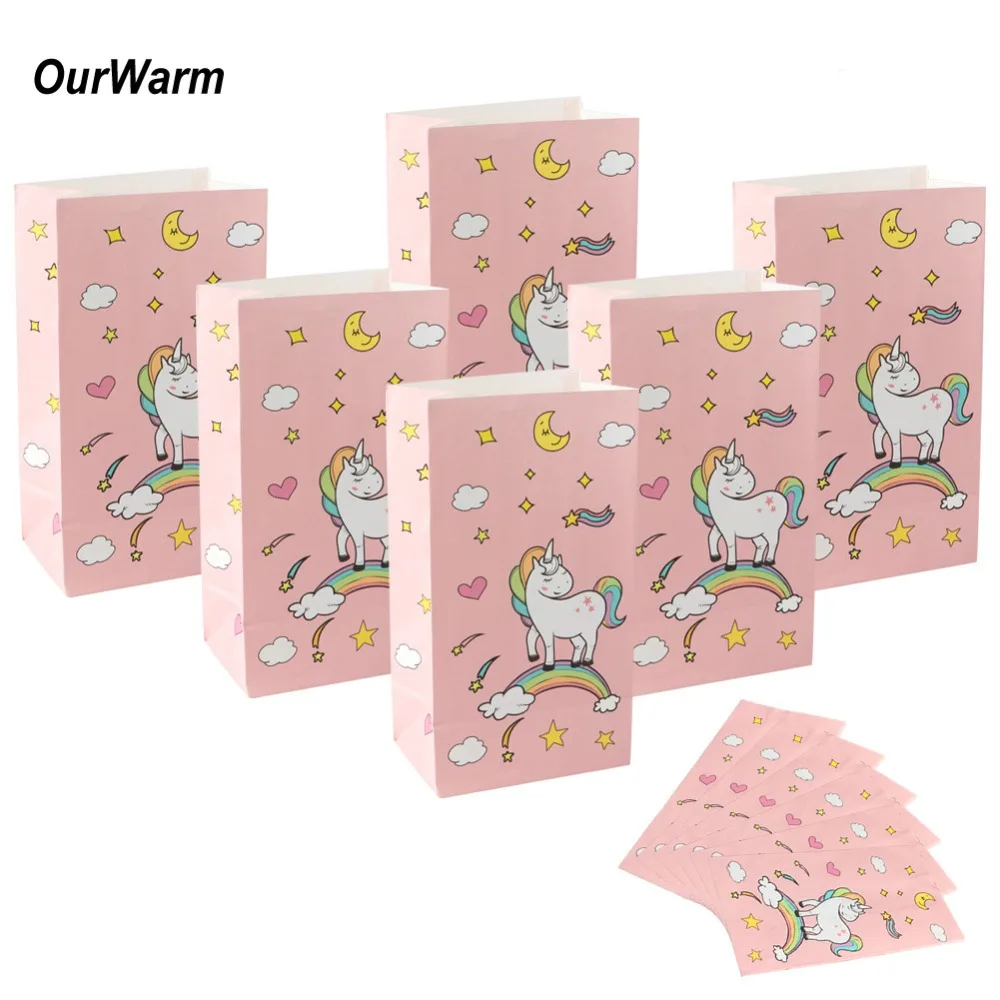 

OurWarm 36pcs Unicorn Gift Bags Wrapping Supplies Kraft Paper Bag Sweets and Candy Bar Packing Pouches Birthday Party Decoration