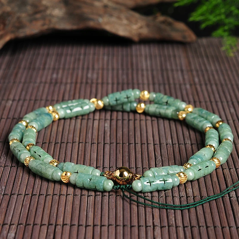 

natural geen Jadeite bead necklace DIY hollow designer women necklace copper bead 60cm