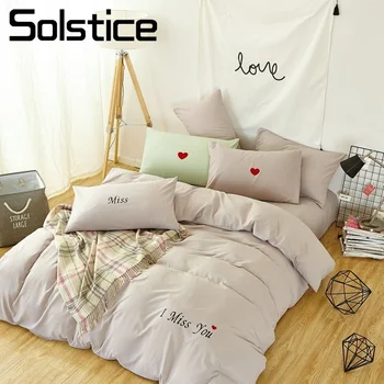 

Solstice Home Textile Solid Gray Color Nordic Simple Heart Duvet Cover Pillowcase Sheet Woman Adult Teen Girl Bedding Linens Set
