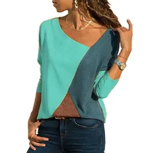 MOBTRS Женская Повседневная футболка однотонная футболка с длинным рукавом для женщин нерегулярный воротник женские топы в стиле пэчворк