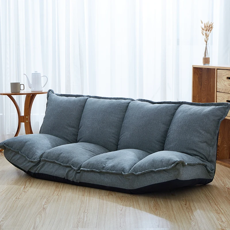 Linen Fabric Upholstery Adjustable Floor Sofa Bed Lounge Sofa Sleeper Floor Lazy Couch Living Room Furniture Video Gaming Sofa