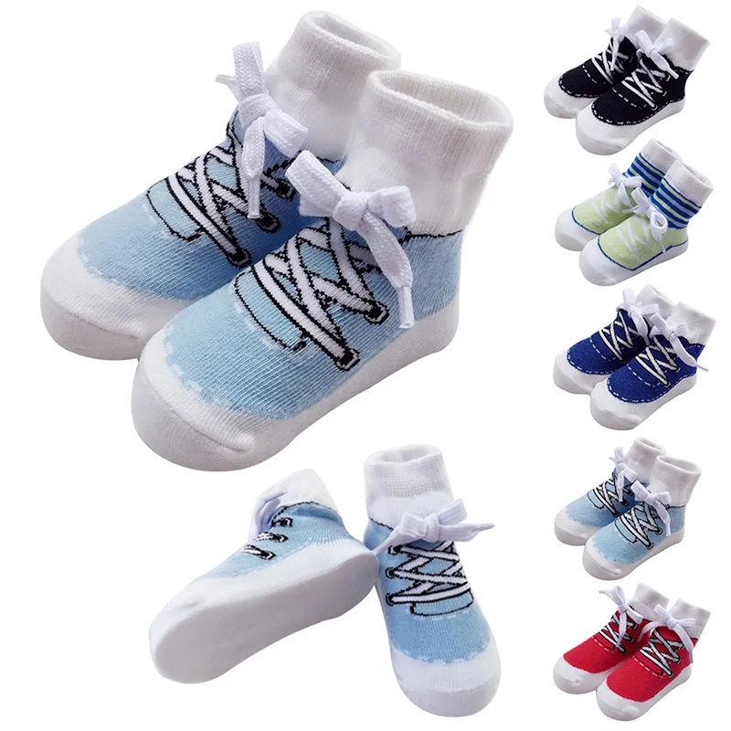 Hot Sale 1pair Baby Socks Baby Boys Sports Style Socks College Wind Cotton Soft Holiday Casual Booties New Style 0-2Y H1
