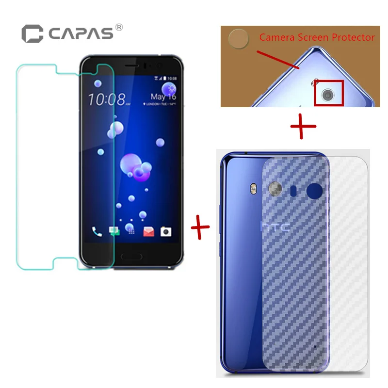 

Original CAPAS for HTC U11 Dual Front Tempered Glass Rear Camera Screen Protector 3D Carbon Fiber Clear Back Protective Film