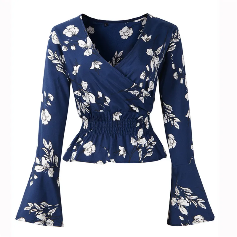 

Womens Long Sleeve Floral Print Bell Sleeve Tops Blouse Shirt Ropa Mujer Verano Chemise Femme Blusas Mujer De Moda Camisa #A2