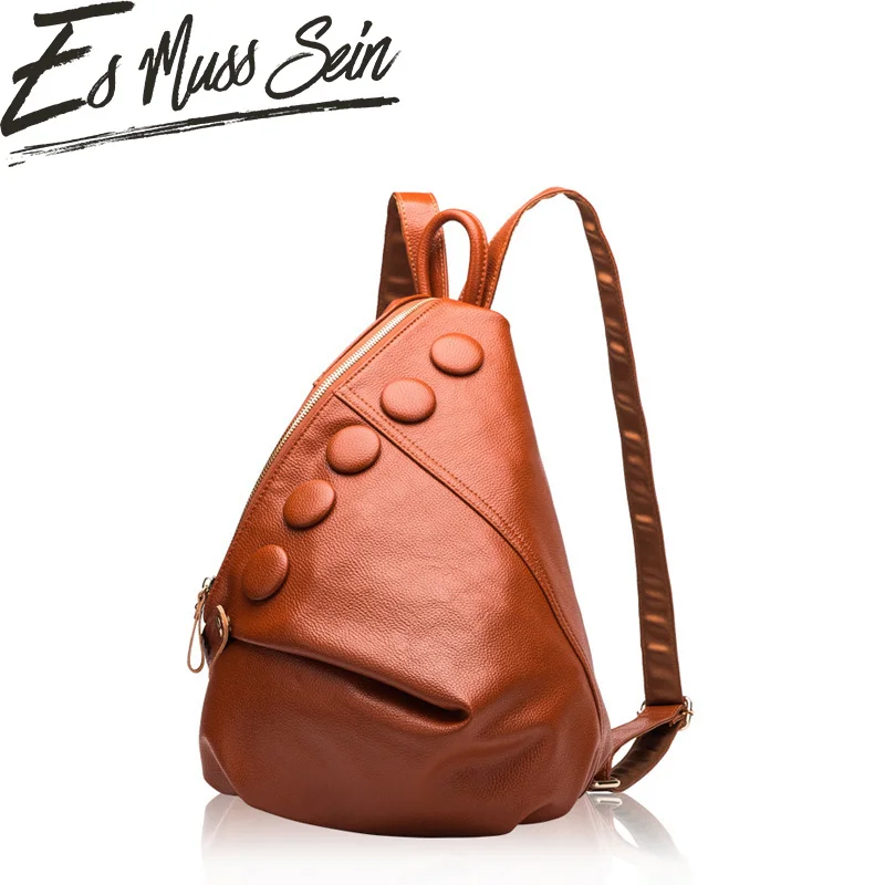 EsMussSein Women Triangle Backpack Real Leather Small Round Piece