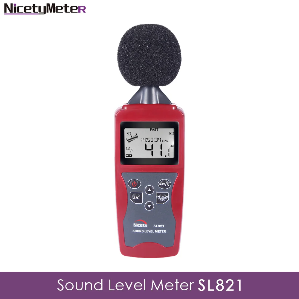 Nicetymeter SL821 30-130dBA Portable Digital Sound Noise Audio Level Meter Measuring Decibel Pressure Logger Tester Monitor afbeelding