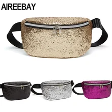 AIREEBAY, Женские поясные сумки с блестками, золотые поясные сумки на молнии для телефона, новинка, сумка на пояс в японском стиле