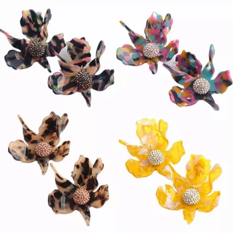 

Amybaby Luxury Fashion Lily Flower Crystal Resin Womens Beautiful Clip Earring Enamelled Glaze Jewelry For Party