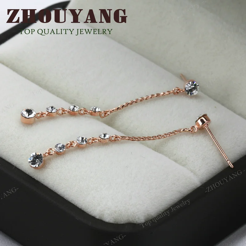 ZHOUYANG Top Quality Clear Rose Gold Color Stud Earrings Jewelry Austrian Crystal Wholesale ZYE650