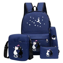 4Pcs/set women backpack schoolbag korean rucksack cut school bags for teenager girls student bag set canvas backpacks