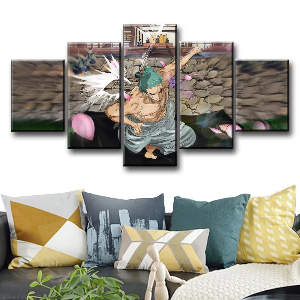 

5 Piece One Piece New Wano Country Roronoa Zoro Anime Poster Canvas Painting Modern Wall Pictures for Living Room Home Decor