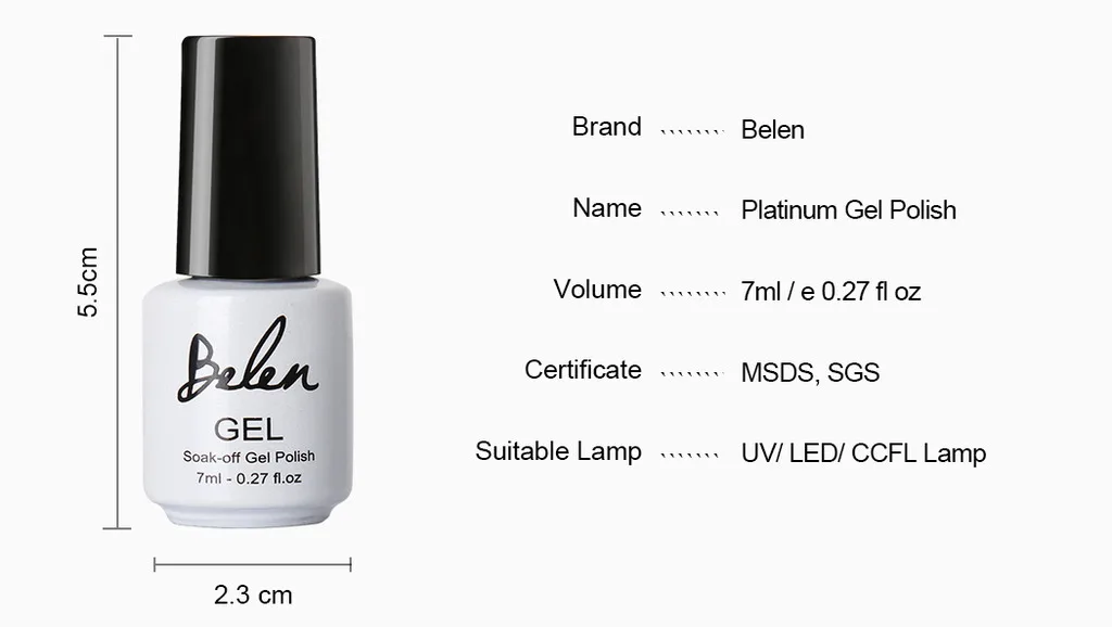 Belen 7 мл Платиновый УФ-гель Сияющий Гель-лак для ногтей долговечный УФ для ногтей гель замачиваемый Светодиодный УФ-цветной гель-лаки для ногтей