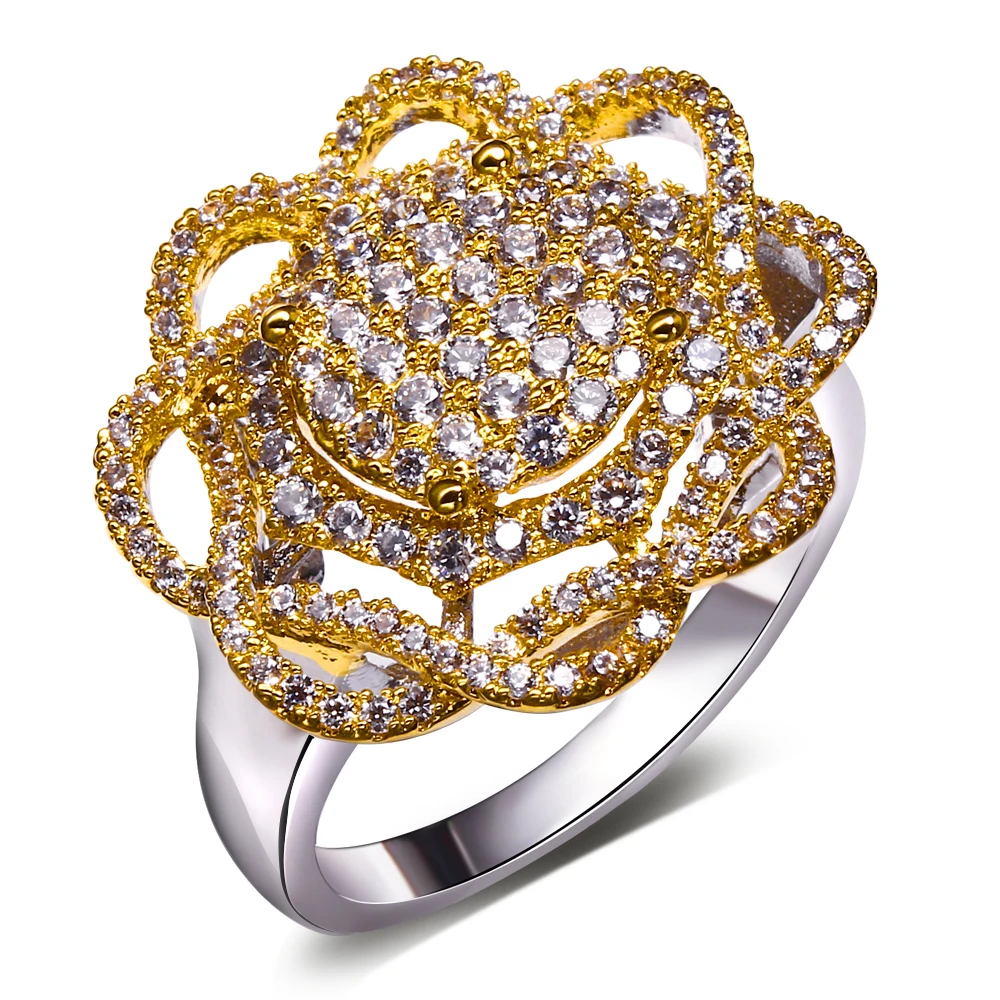 New Pretty Fashion flower Rings cubic zircon finger Ring high quality