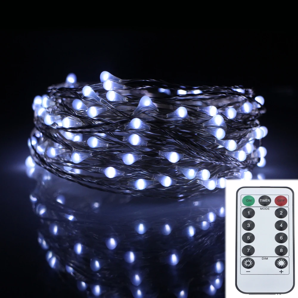 33FT 10 м 100LED 8 режимов серебряная проволока с батарейным питанием светодиодная