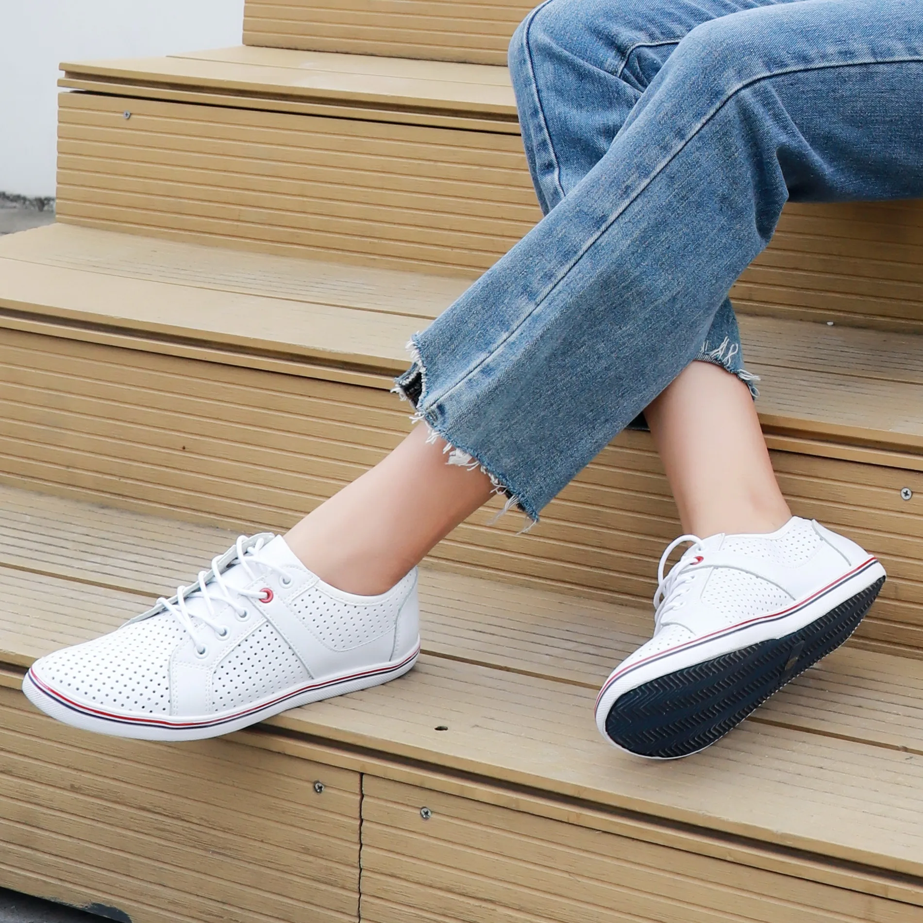 2019 genuine leather women's white casual shoes sneakers