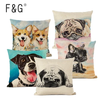 

Hand-painted Dog Decorative Pillows Cute Bulldog Cushion Cover Linen Pillow Case for Cojines Decorativos Para Sofa