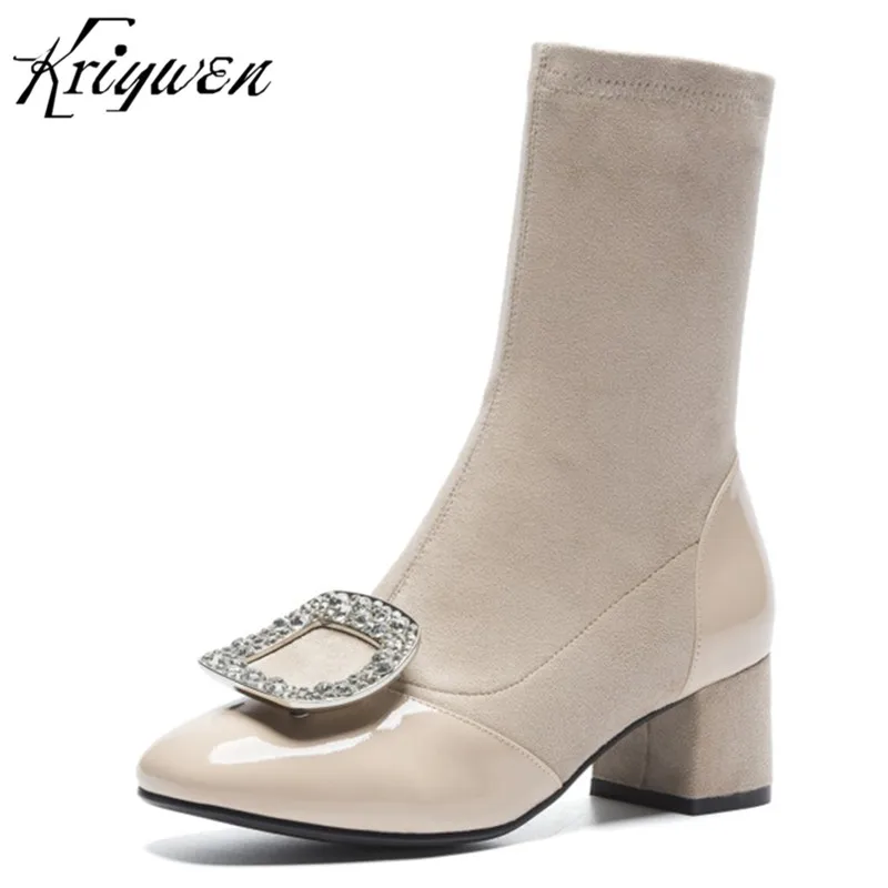 

2018 Winter Autumn Genuine Leather Ankle Boots Square Toe Woman Casual Shoes Metal Decoration High Heels Lady Motorcycle Boots