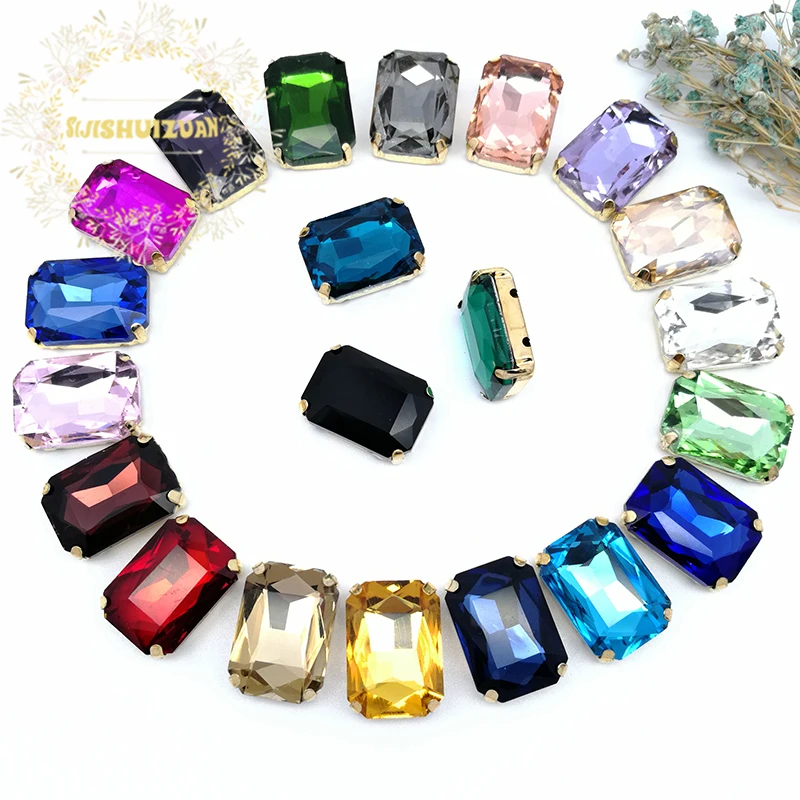 

Mix color Rectangular Crystal Glass Sewing Rhinestones with gold Claw Rhinestones for Diy wedding Dress and Bags