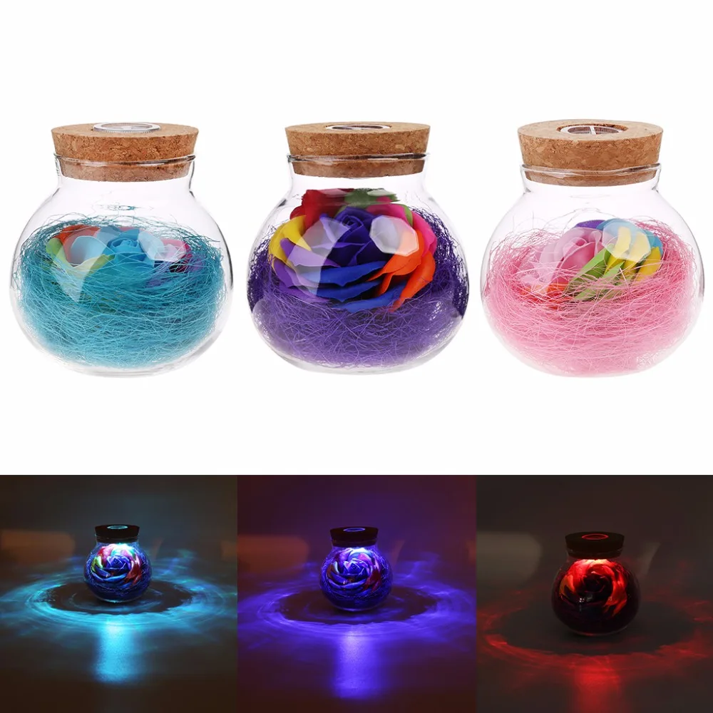 

HNGCHOIGE Creative LED RGB Dimmer Lamp Flower Bottle Night Light Romantic Rose Bulb With Remote Control 3 Color 10x10.5cm