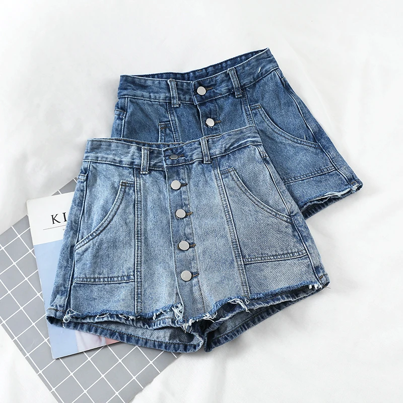 2019 Новая модная женская одежда для взрослых Ретро с высокой талией тонкие широкие брюки универсальные однобортные джинсовые шорты G458