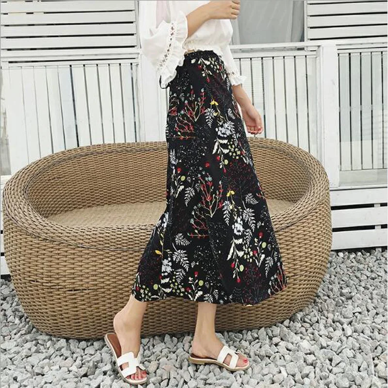 High Quality Women Skirts Spring Summer New Floral Print A Line Ankle