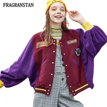 Хит Цвет лоскутное письмо шаблон патч дизайнерское пальто весна женский стоять воротник свободный рукав "летучая мышь" Бейсбол форма JQ74