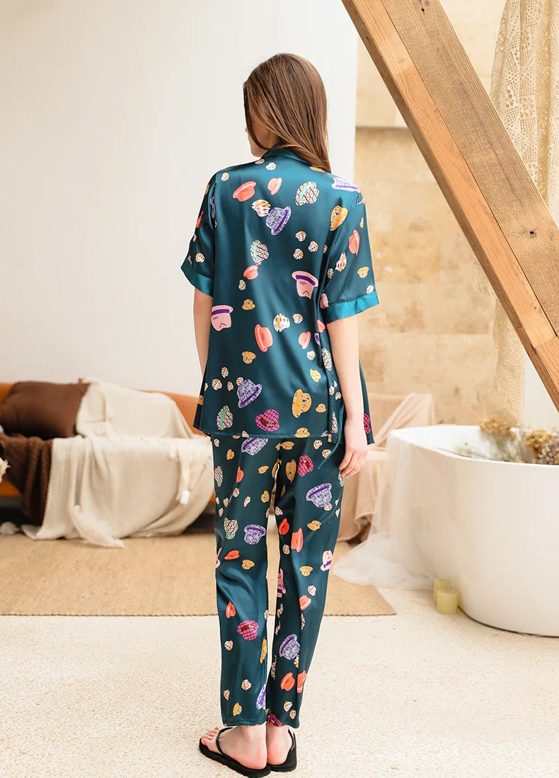 Daeyard шелковые пижамы для женщин милый мультфильм комбинезон печати пижамы Сексуальное белье с цветочным узором 3 шт. пижамный комплект повседневная домашняя одежда