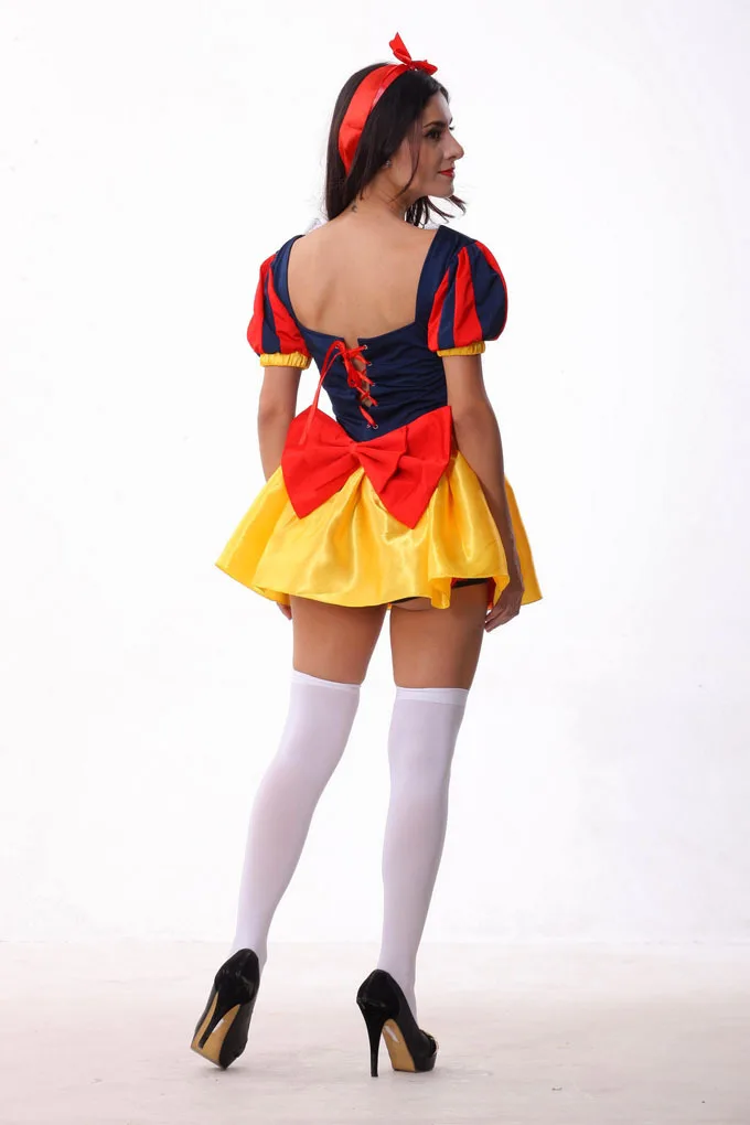 Women Snow White Fairytale Fantasy Uniform Halloween Costume Party Dress Set