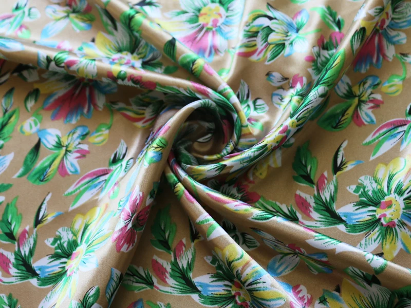 Мягкая атласная ткань для рубашек винтажный цветочный Шармез полиэстер метр