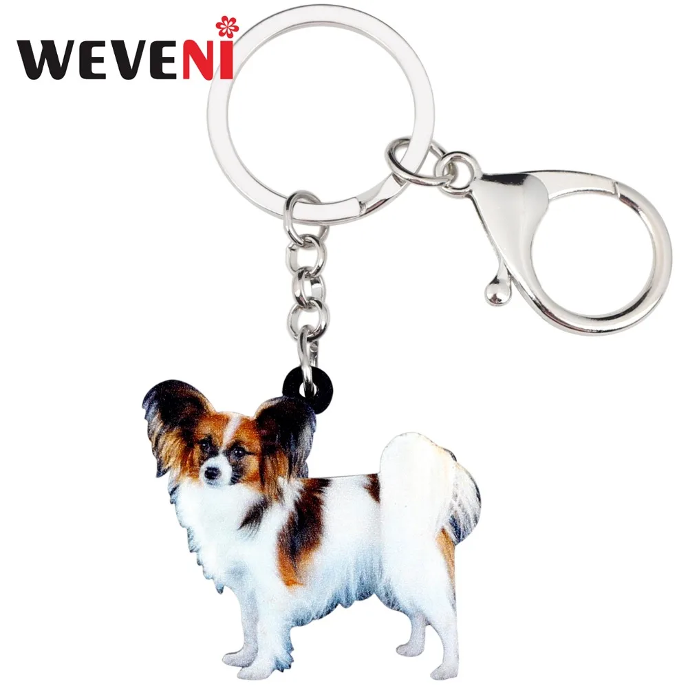 

WEVENI Acrylic Papillon Dog Key Chains Keychain Rings Jewelry For Women Girls Holder Car Wallet Charms Pendant Hot Original
