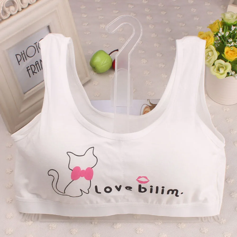 New Lovely Girls Cartoon Cat Letter Printing Underwear Bra Child Girl Fashion Vest Kids Girls Casual Underclothes Sport Undies