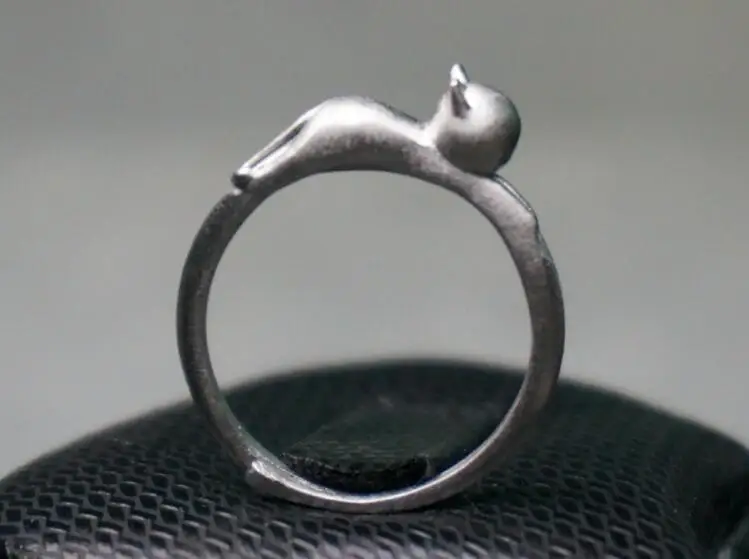 Personality design 925 sterling silver opening female ring small cat brushed silver adjustable ring anel de prata esterlina