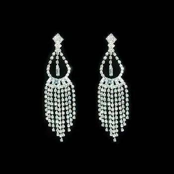 

4" Drag Queen Rhinestone Clip On Bridal Pageant Dangle Earrings Prom Accessories CE1031