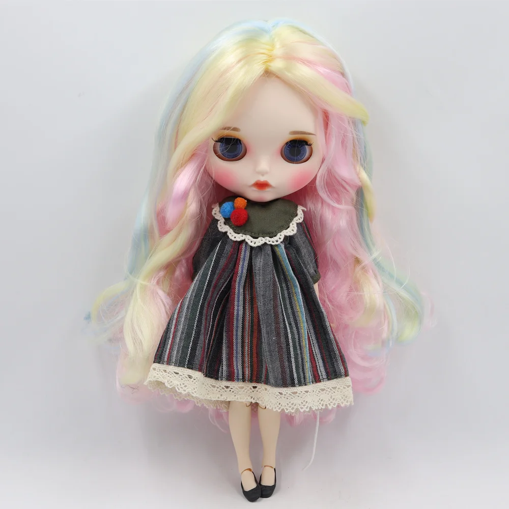 

ICY Nude Blyth doll No.BL1017/136/288/6005 pink mix hair matte face and whith skin of joint body