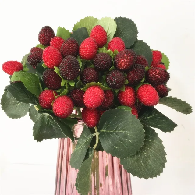 10pcs artificial strawberry fruit waxberry tree stem with fruit fake