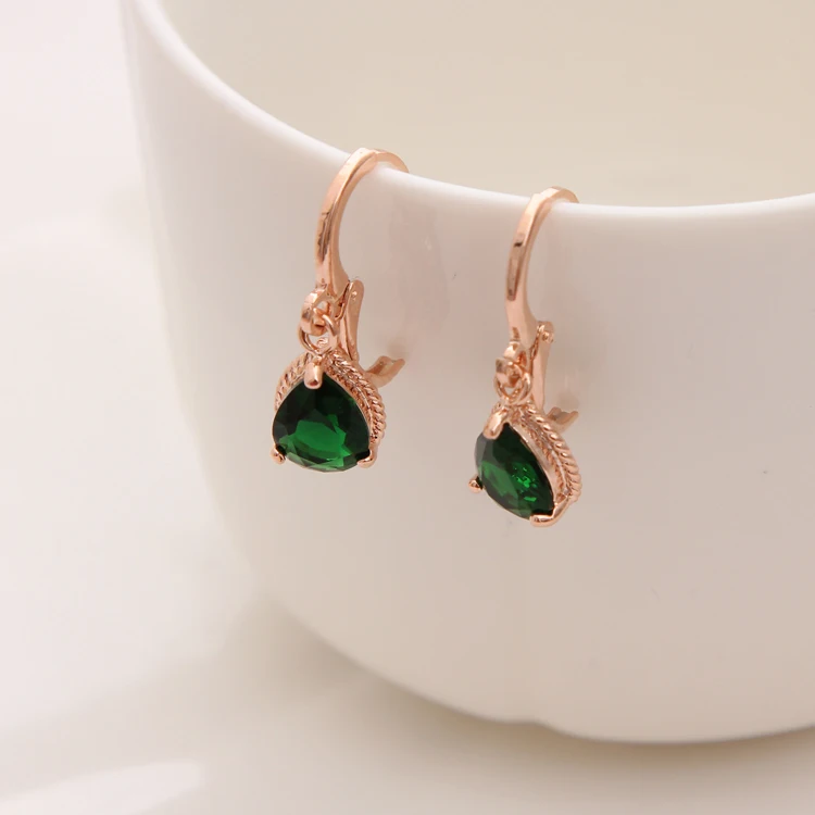 14K Gold Plated Earrings Green Water Drop CZ Stone Pierced Dangle Earrings Women/Girls Long Drop Earrings fashion jewelry Fashion Jewelry