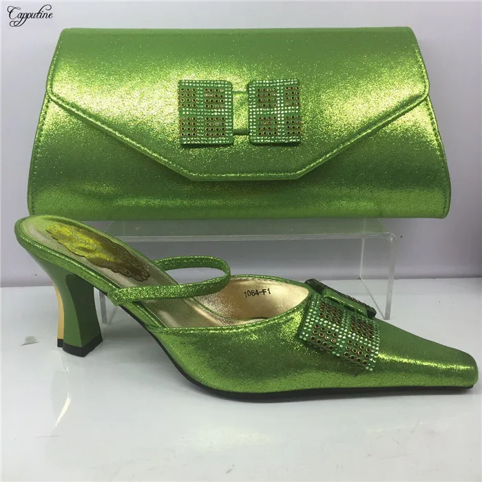 

Latest green poited toe design African pump shoes and purse bag set for party GY22, heel height 5cm