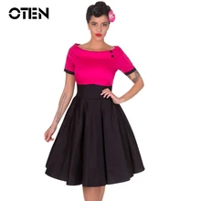 OTEN мода женское летнее винтажное платье с коротким рукавом, 50s, 60s, рокабилли, расклешенное платье миди;платье в горошек;скейтер свинг вечернее платье длина колена Платье линии S-3XL women dress