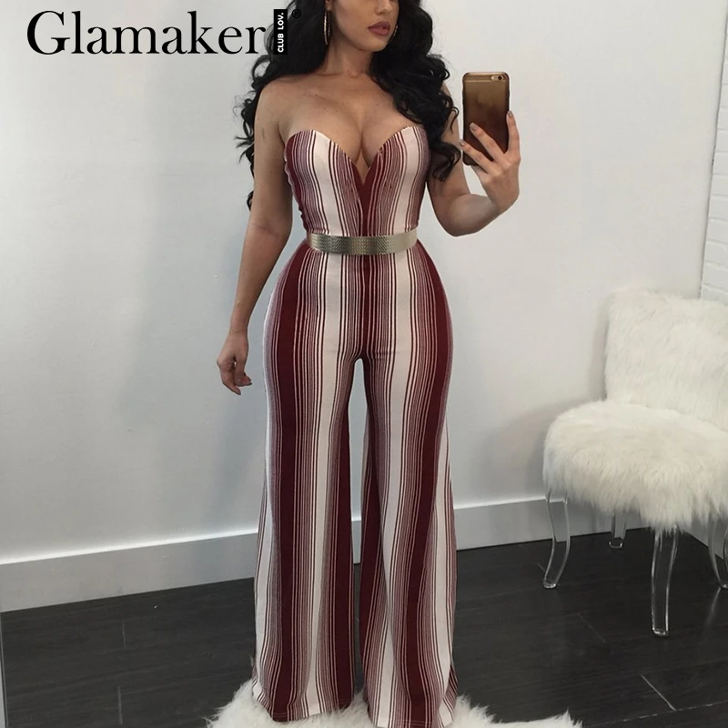 Женский комбинезон с v образным вырезом Glamaker летний элегантный Облегающий в