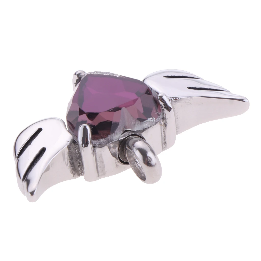 Purple Crystal Cremation Ash Holder Urn Memorial Keepsake Heart Wings Pendant Fashion Jewelry Pendant