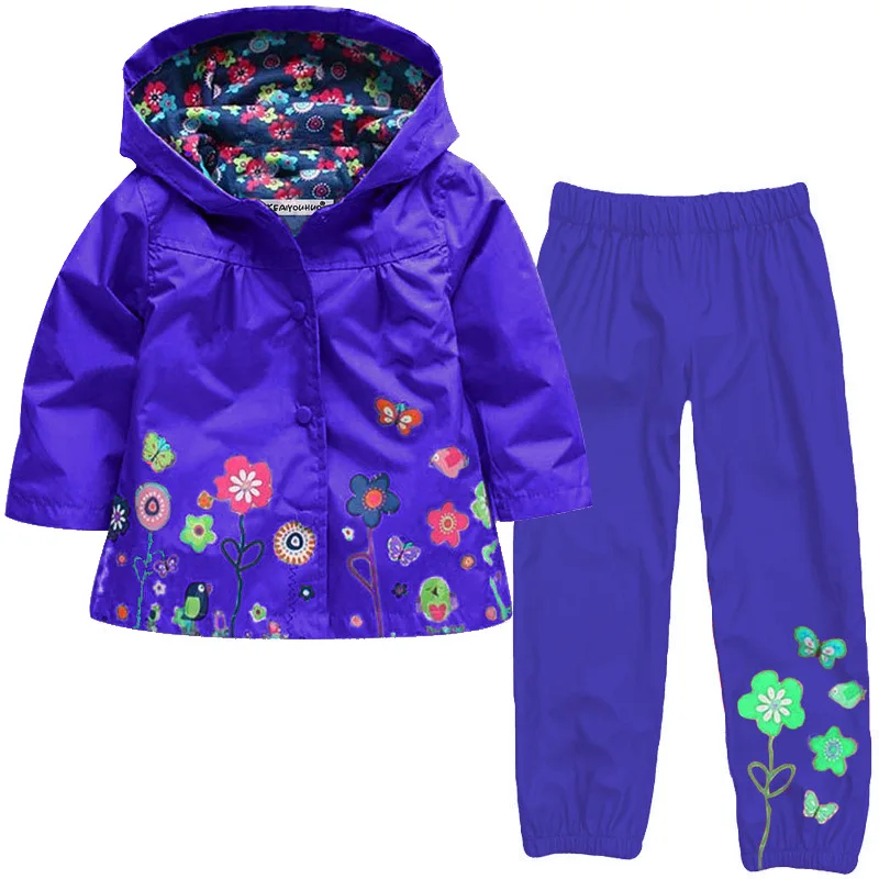 Весенний комплект с защитой от ветра для маленьких девочек, плащ на молнии с капюшоном, комплект одежды для детей, куртка для мальчиков, верхняя одежда Детский костюм одежда с цветочным принтом для детей возрастом от 2 до 6 лет