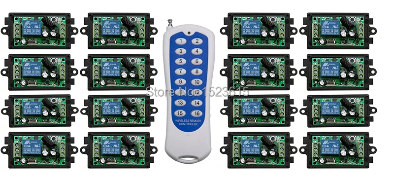 

New DC12V 1CH 10A wireless remote control switch system teleswitch 16CH Transmitter + 16 * Receiver relay smart house z-wave