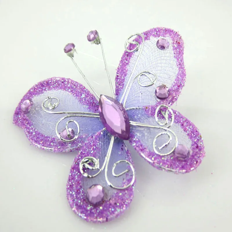 10 шт органзы сетки проволоки бабочки Блеск Стразы Бабочка Шарм для свадьбы колья украшения для вечеринки сделанные своими руками 5,2x5,6 cm - Цвет: Purple