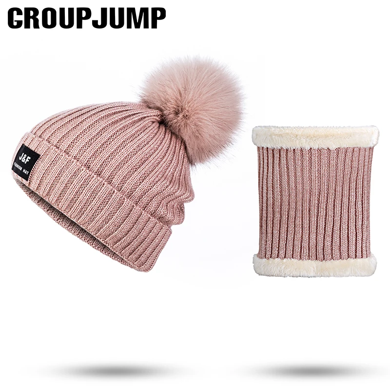 

2019 Winter Hat&Scarf For Women Knitted Winter Hat And Scarf Set Female Pompoms Beanies Knit Scarf For Girls Thick Accessories