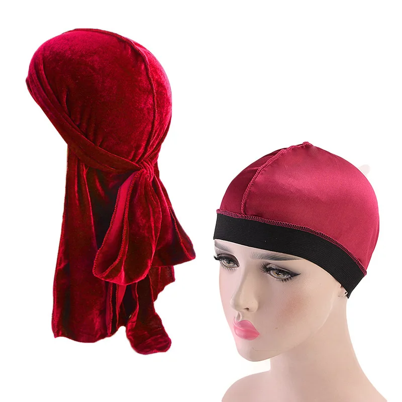 Новая мужская бархатная Шапка тюрбан Durags шелковистая купольная с широкими