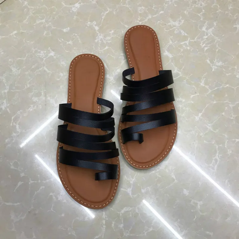 

New women Slippers Slip-on Slides Roman Retro Gladiator female Fashion Comfort Leather Flat with Casual Beach summer shoes woman
