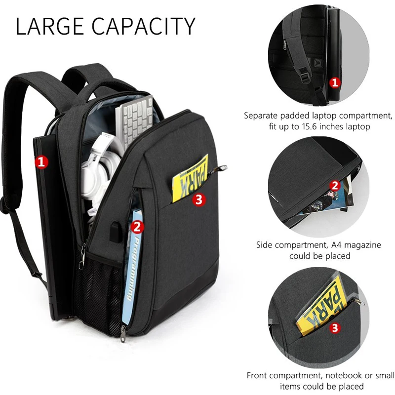  Tigernu Men's Fashion Travel Backpacks Male Anti theft USB Charging 15.6 Laptop Bag Waterproof Silm